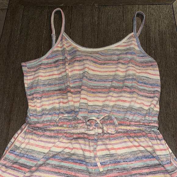 Multi colored striped vintage 70s 80s romper boho L read beach pool retro mod - Picture 2 of 7